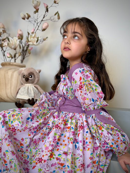 فستان قطن مع دمج السادة