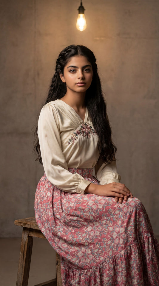 قميص وتنوره حرير تطريز105