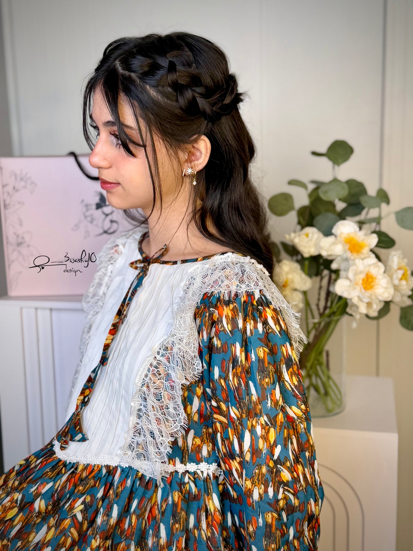 فستان قطن مع دمج السادة