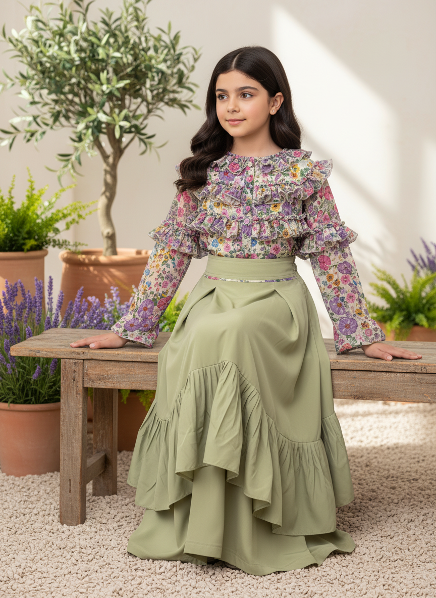 قميص شيفون  تنوره الالماس