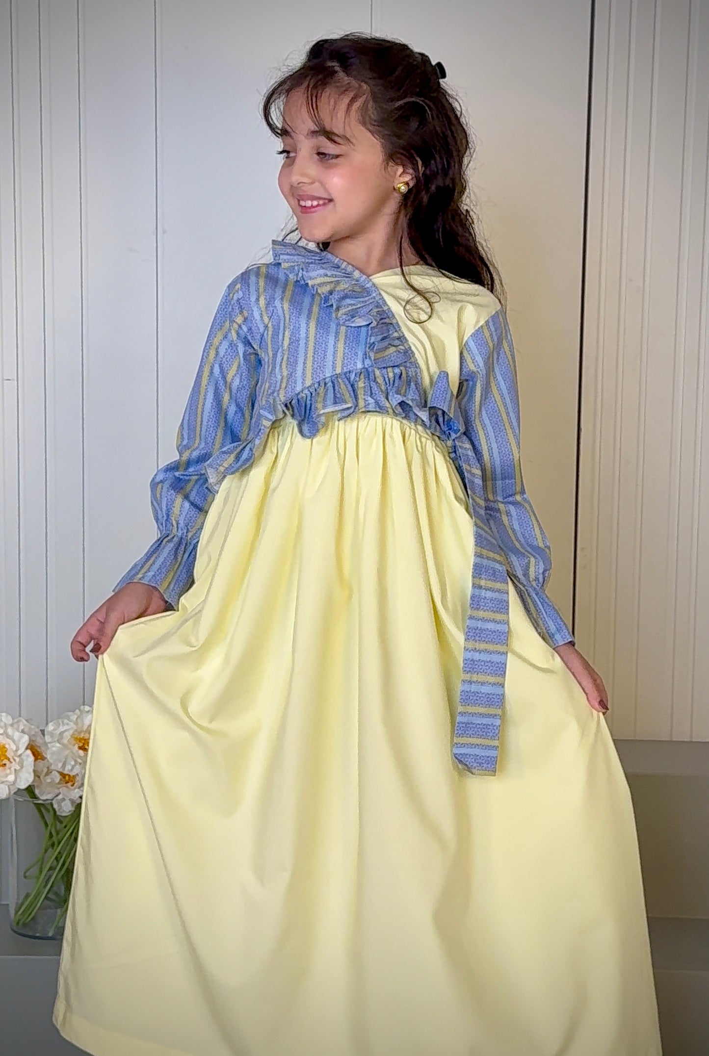 فستان قطن مع دمج السادة