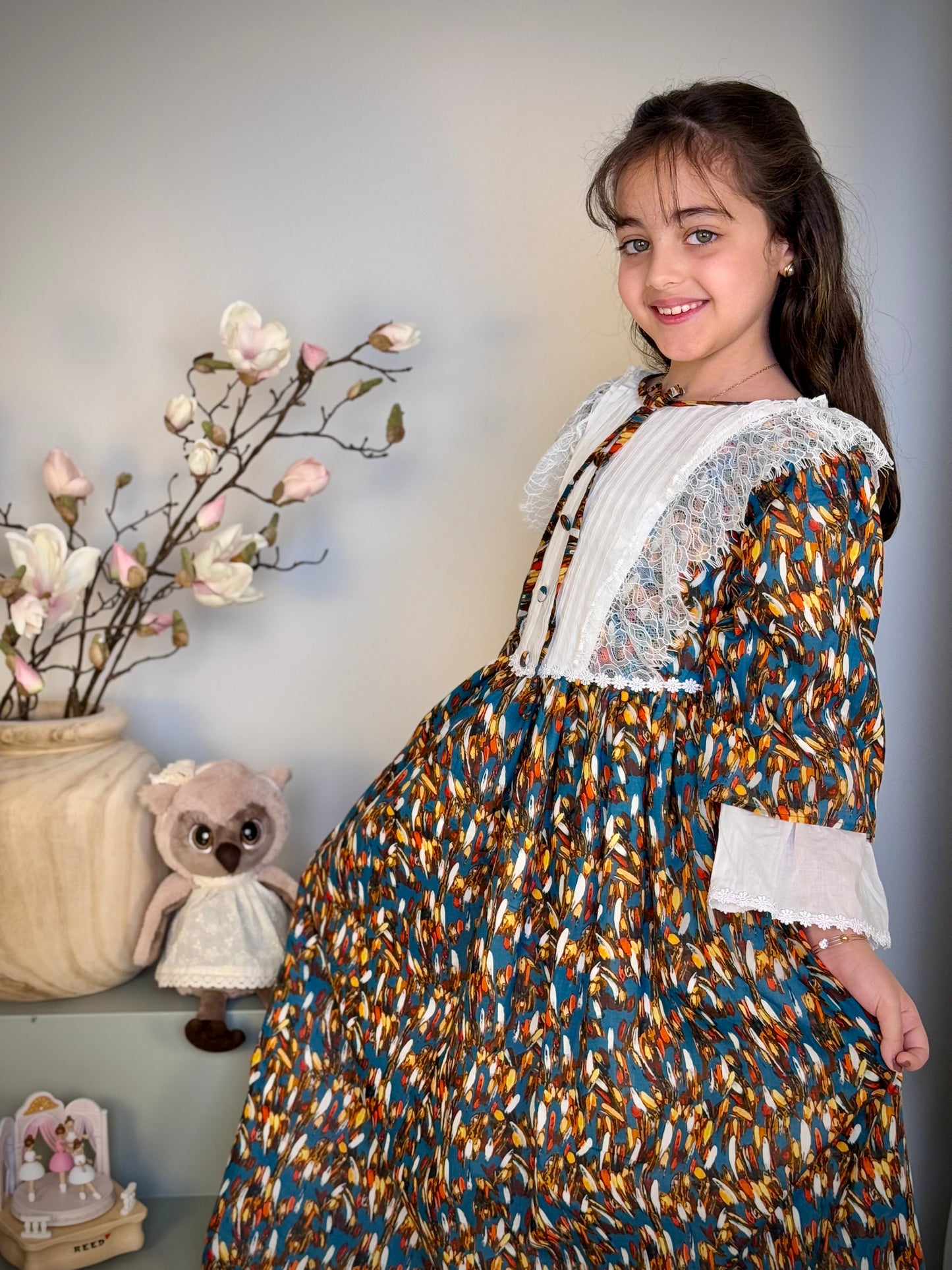 فستان قطن مع دمج السادة