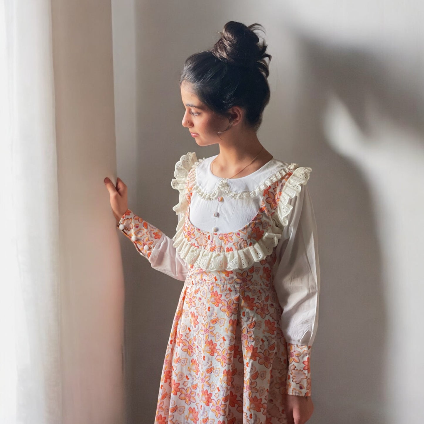 فستان قطن مع دمج السادة