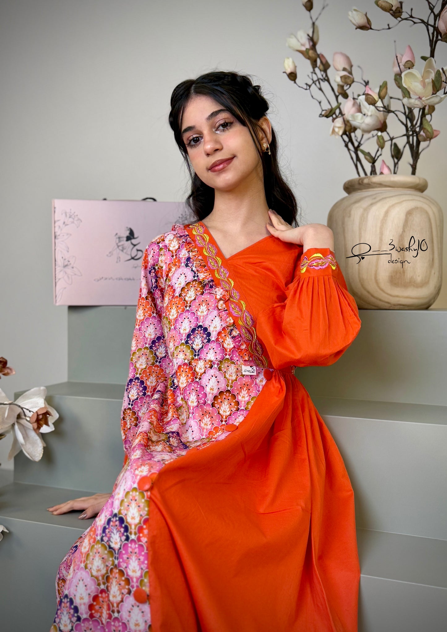 فستان قطن مع تطريز