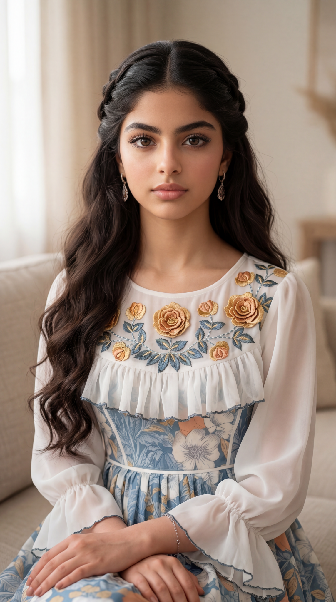 فستان من الحرير مع تطريز 3d