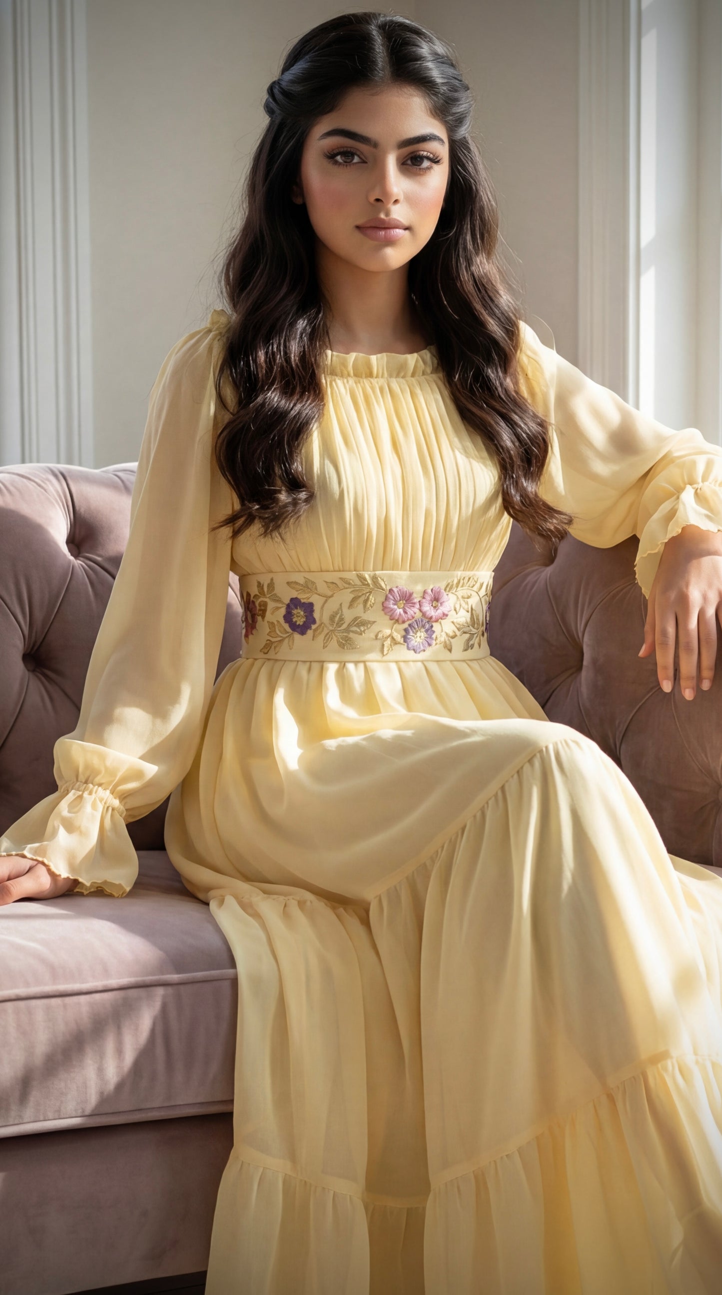 فستان  شيفون مع تطريز