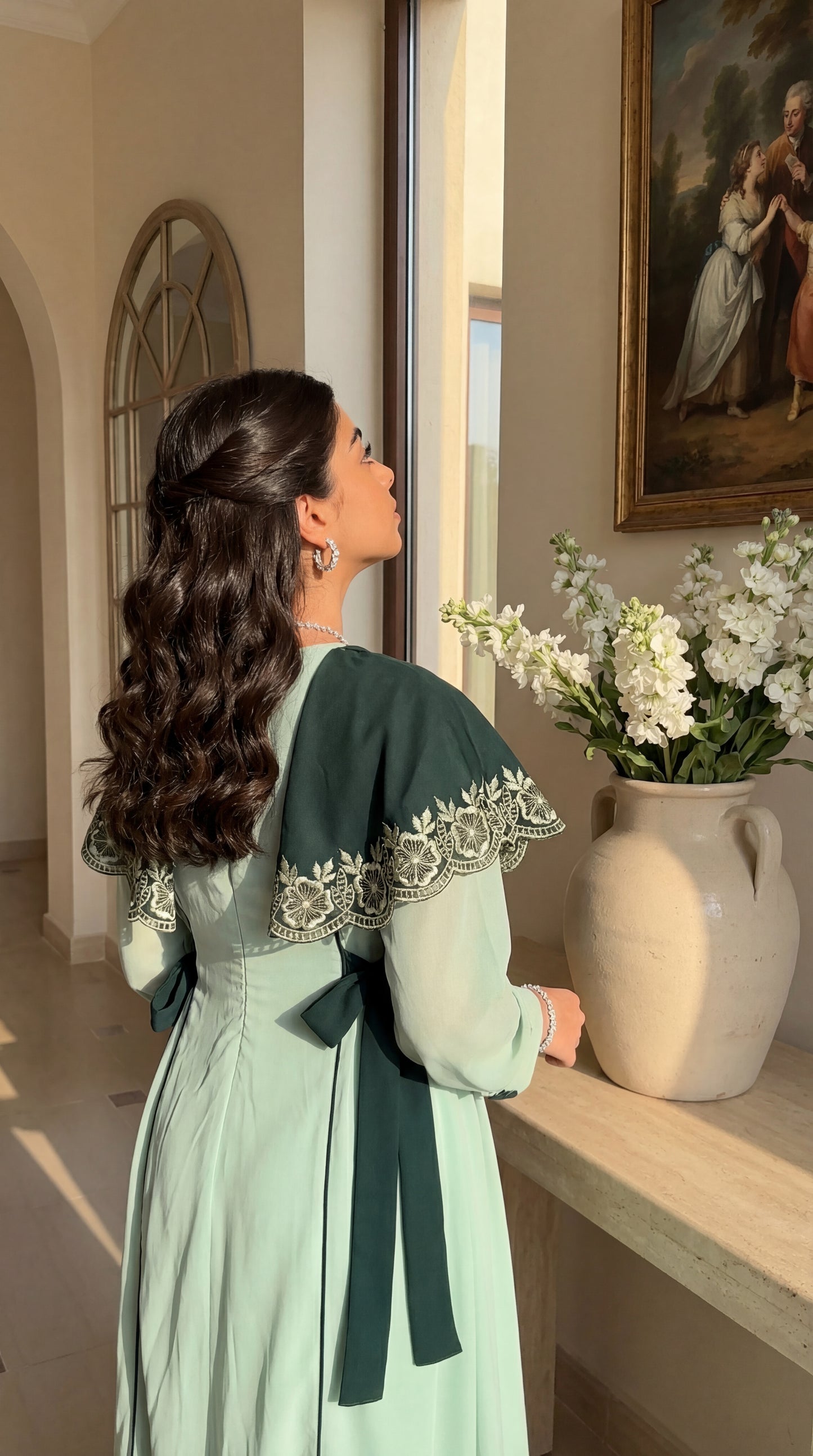 فستان  حرير الماس دمج  لونين مع تطريززمخرم