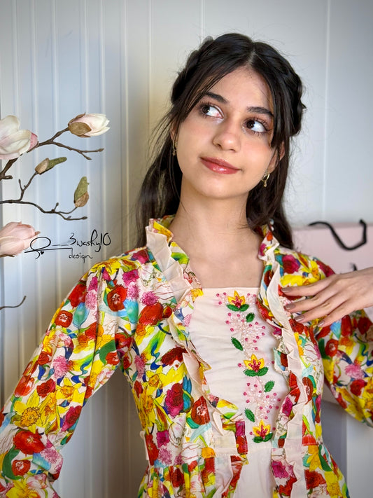 فستان قطن مع تطريز وشك