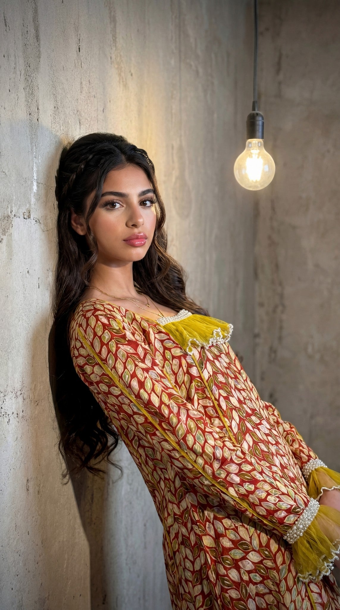 جلابية مع تور مطرز وشغل دانتيل شك