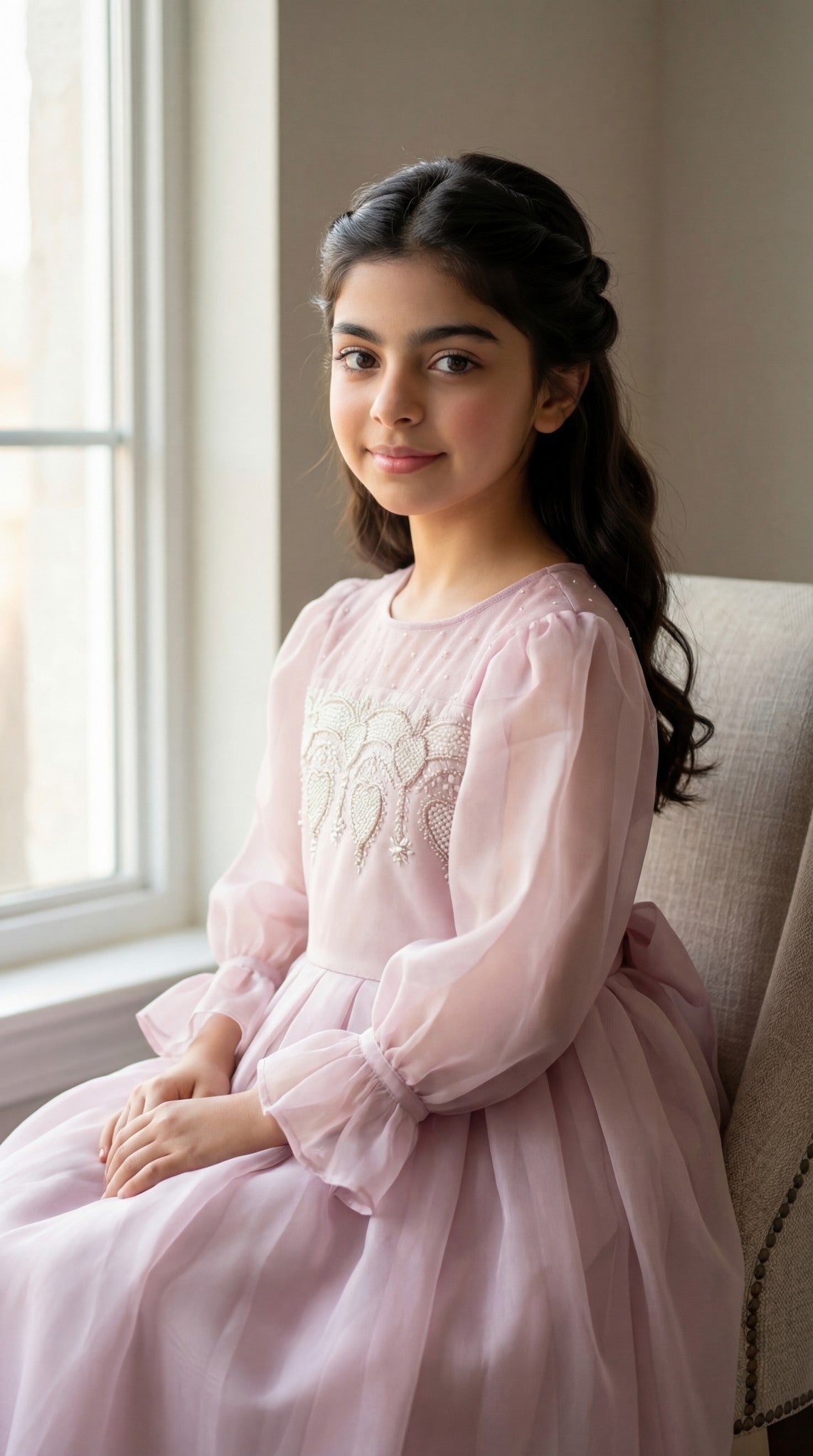 فستان من الاورجنزا مع دانتيل مشكوك