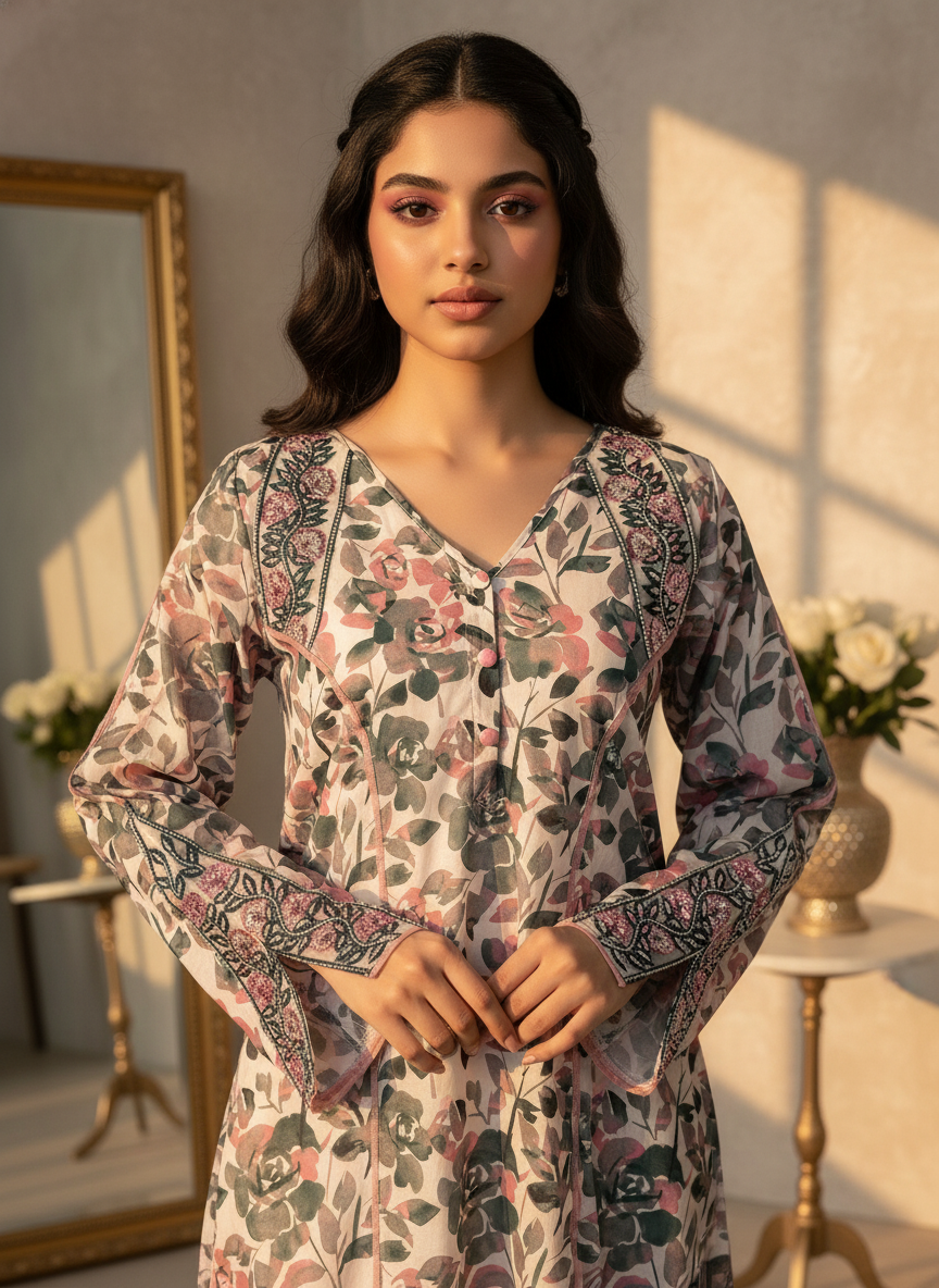 جلابية قطن مع تطريز وشغل شك