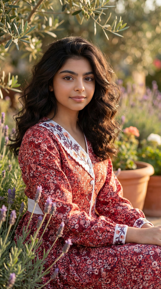 فستان قطن مع تطريز