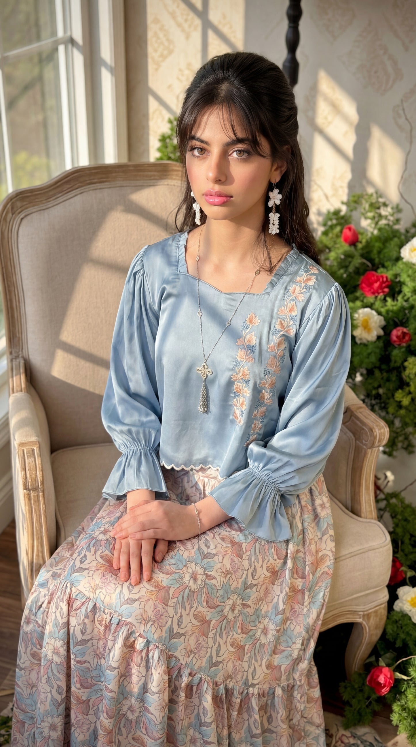 قميص وتنوره حرير تطريز107