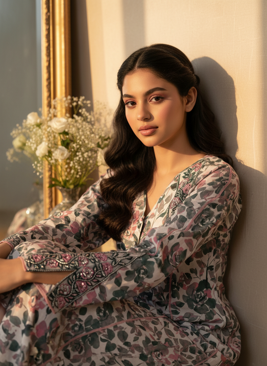 جلابية قطن مع تطريز وشغل شك