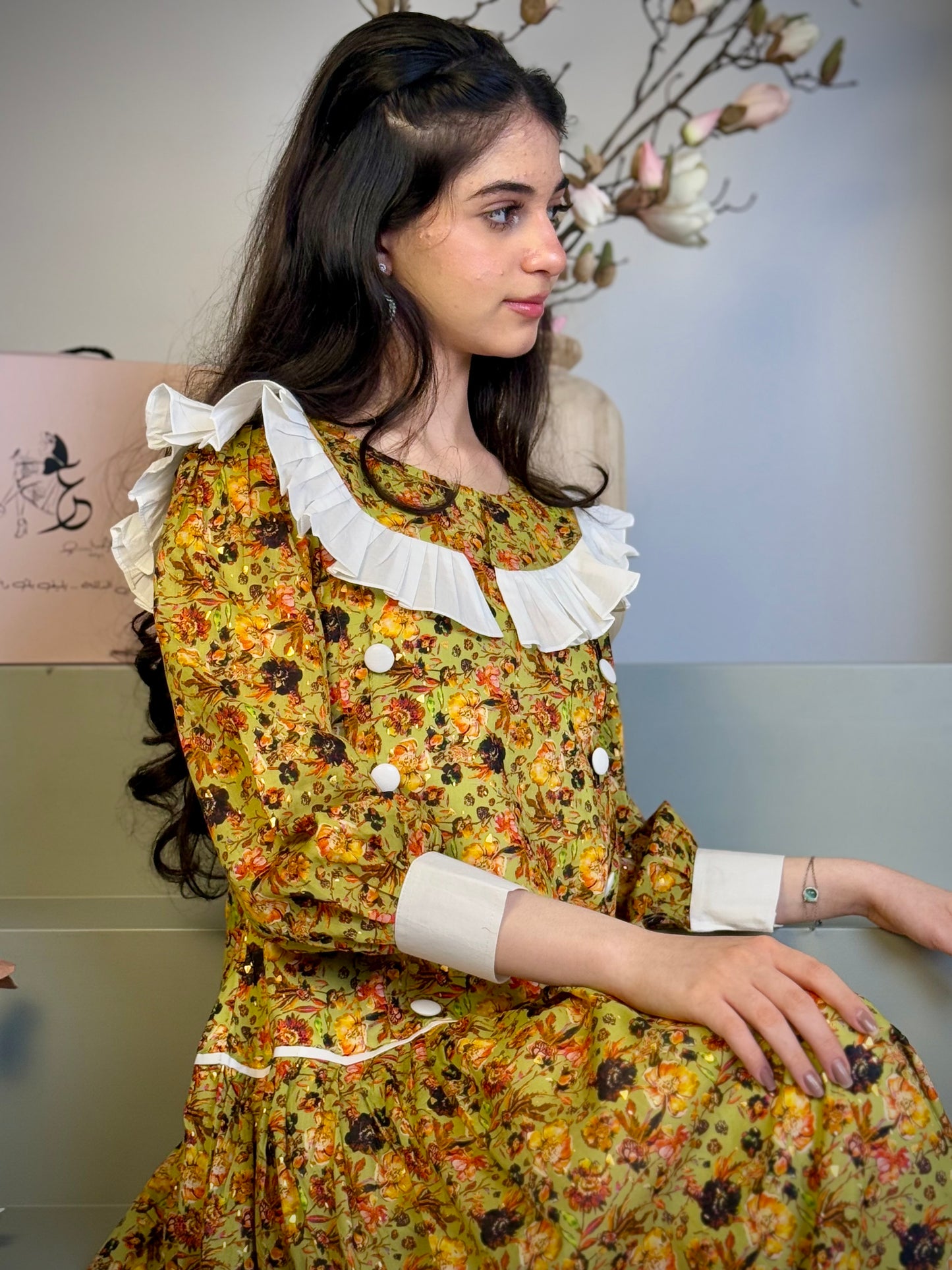 فستان قطن مع دمج السادة