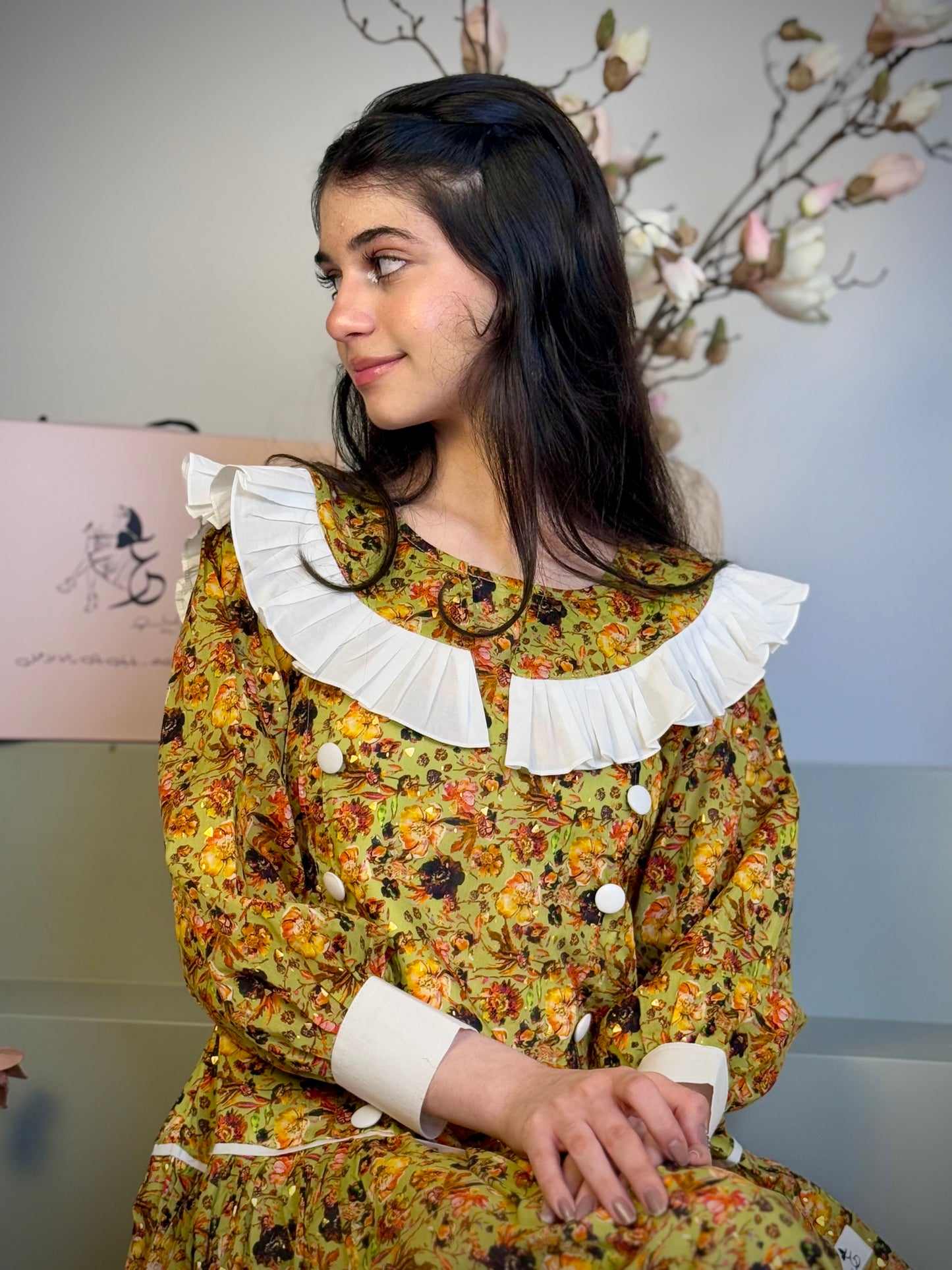 فستان قطن مع دمج السادة