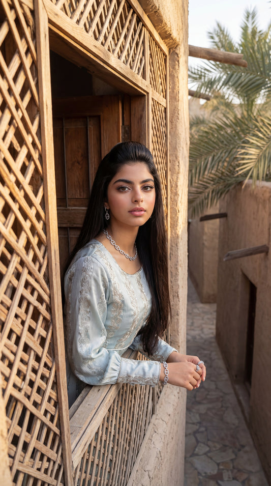 درس من الحرير المزراي   وتطريز مع شك