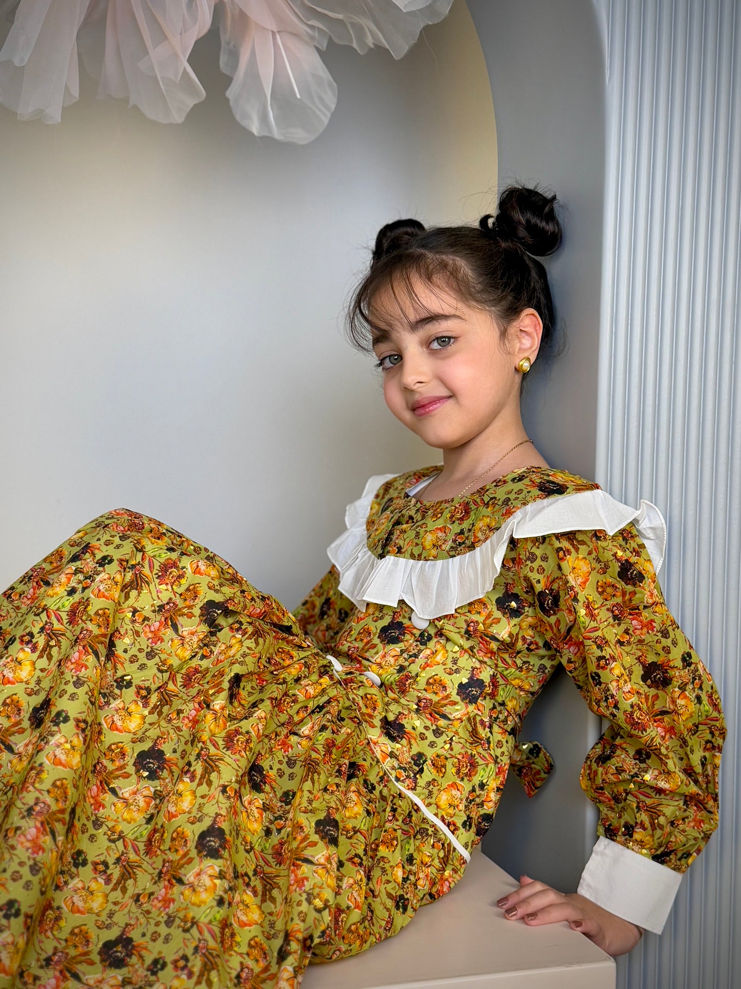 فستان قطن مع دمج السادة