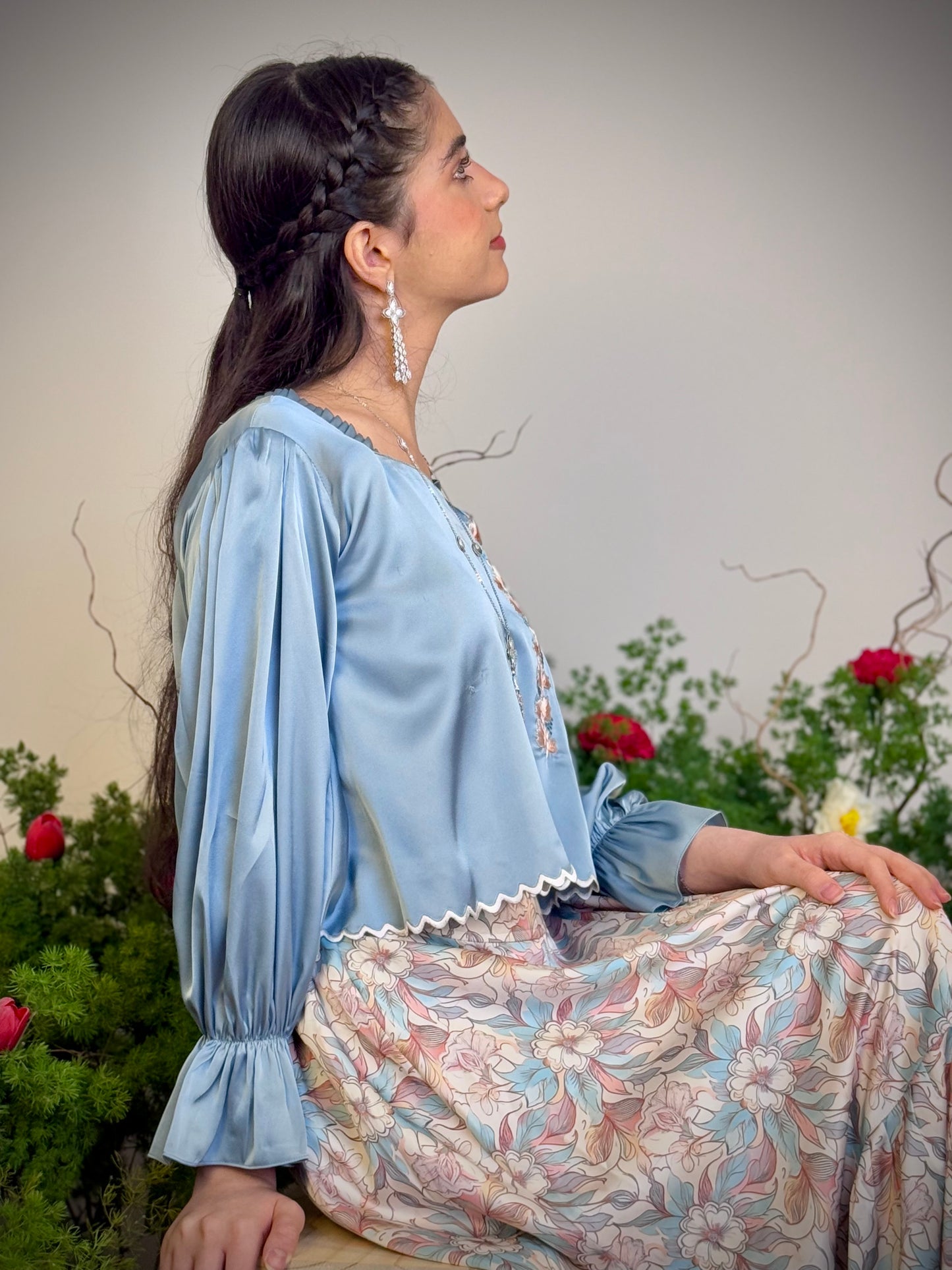 قميص وتنوره حرير تطريز107