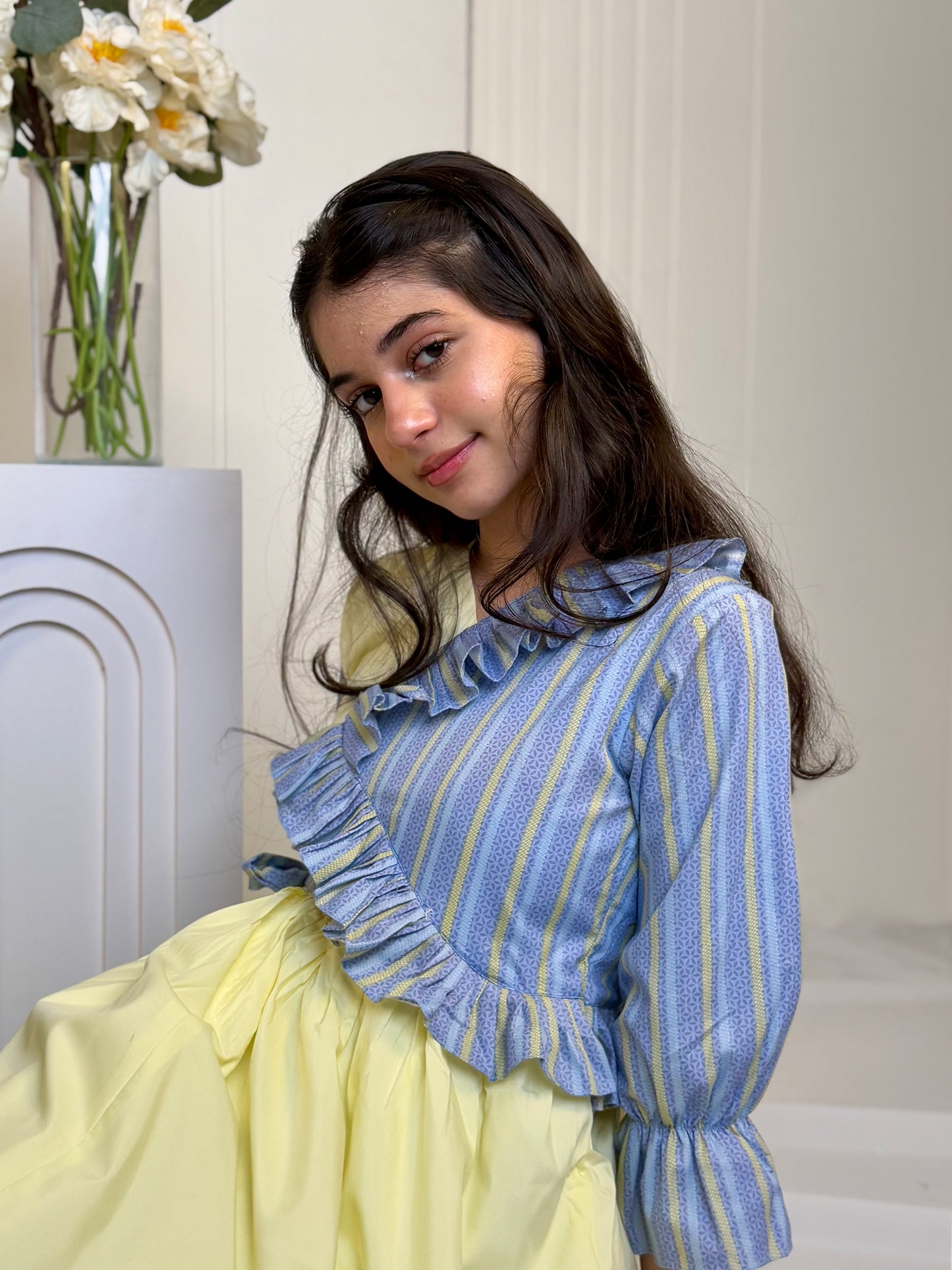 فستان قطن مع دمج السادة