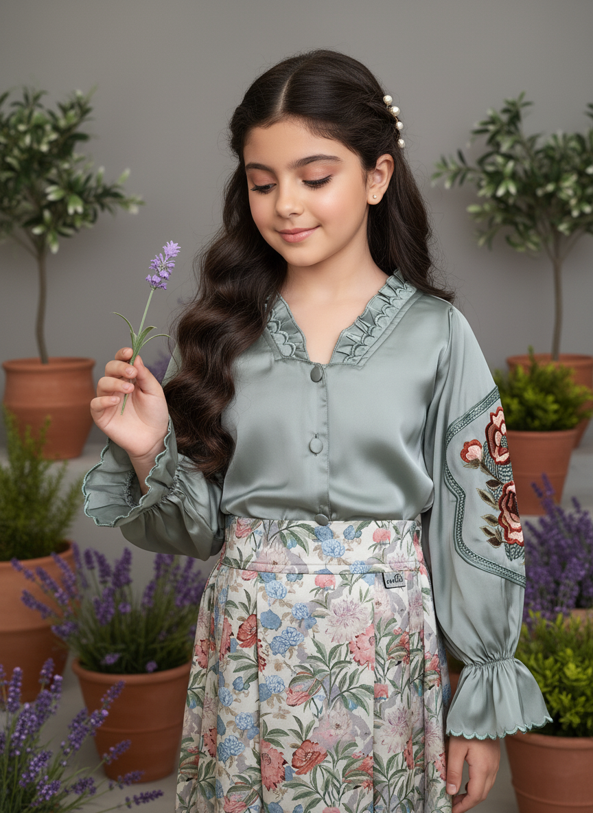 قميص تنوره من الحرير والتطريز