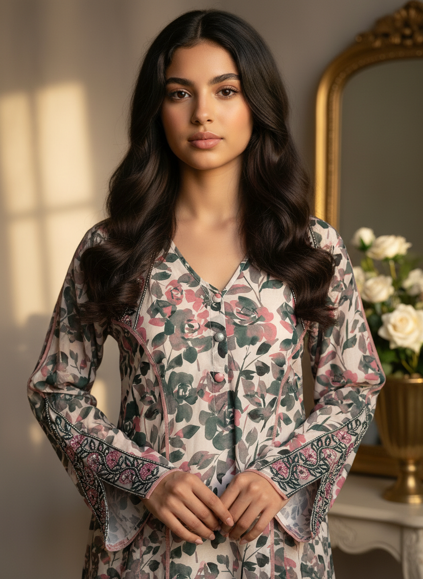 جلابية قطن مع تطريز وشغل شك