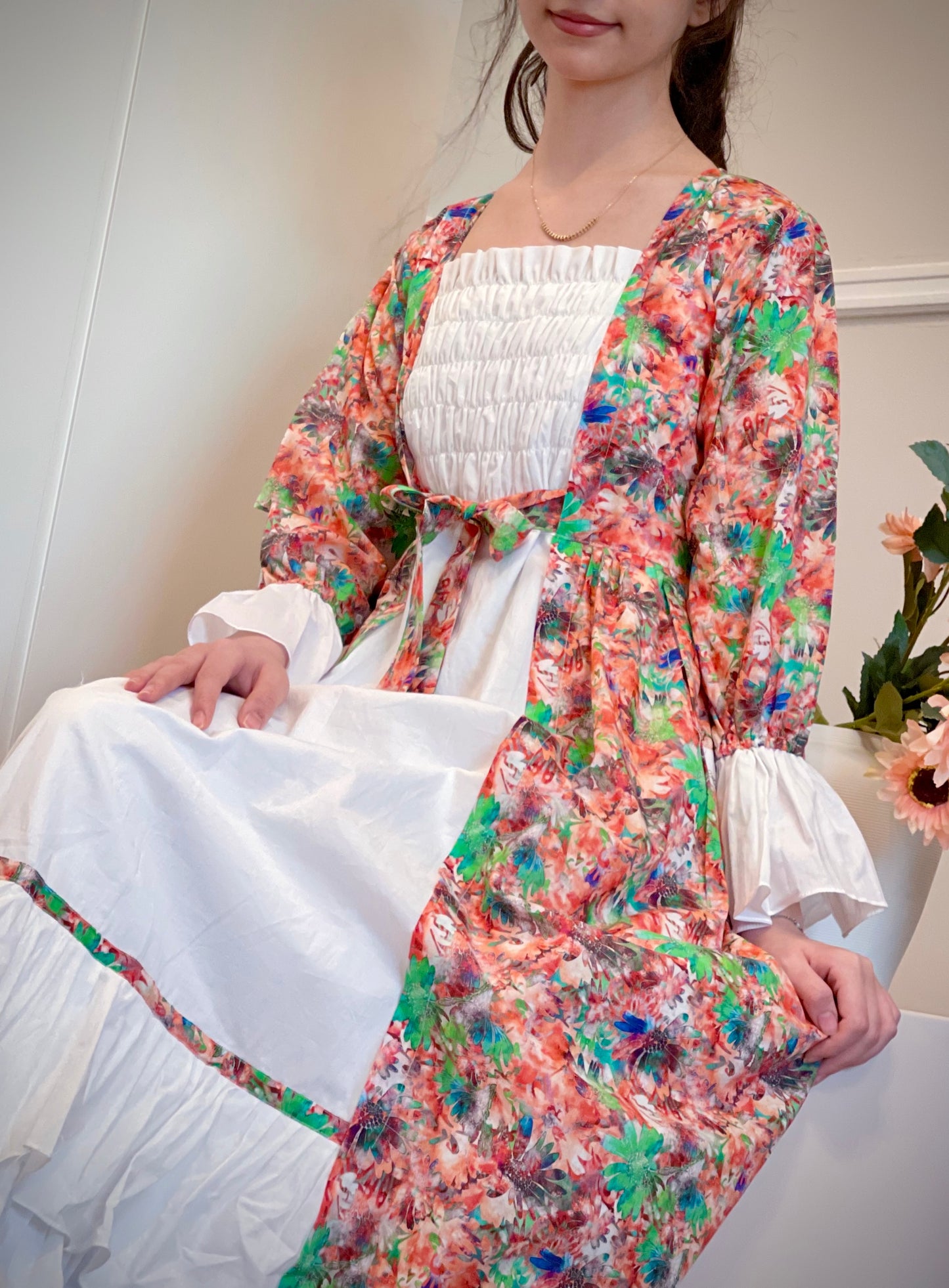 فستان قطن مع دمج السادة