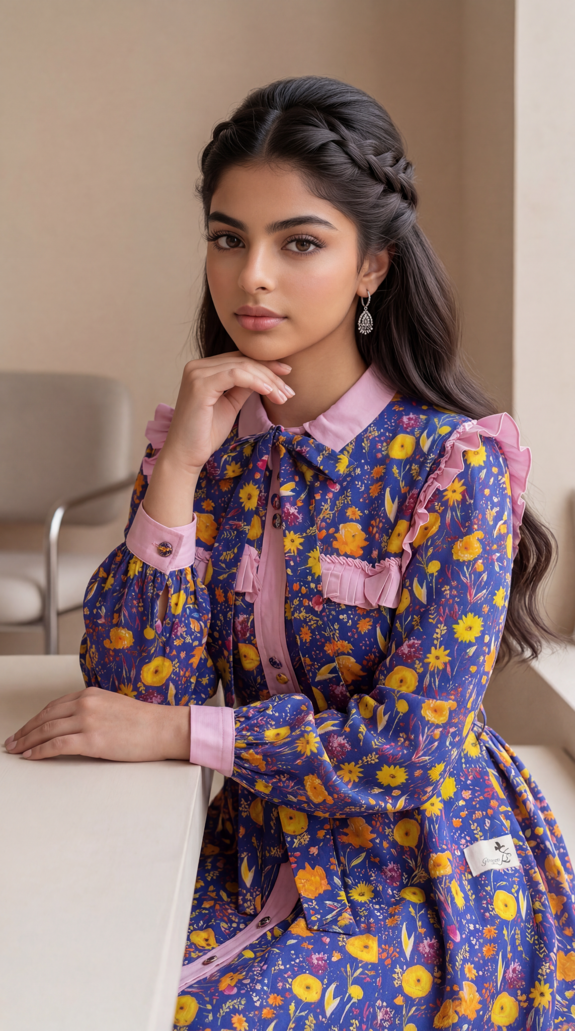 فستان قطن مع دمج السادة