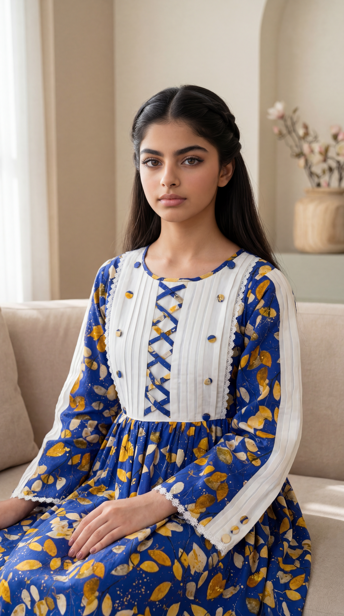 فستان قطن مع دمج السادة