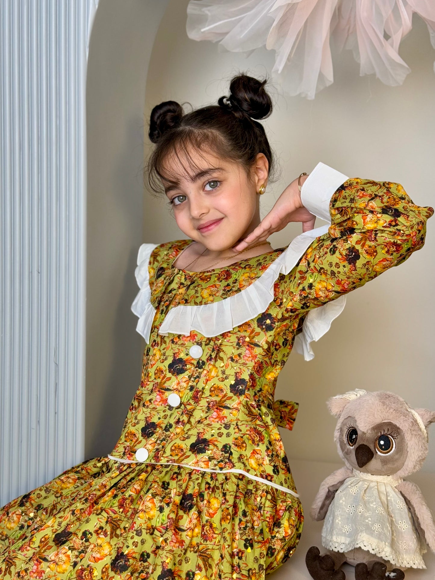 فستان قطن مع دمج السادة