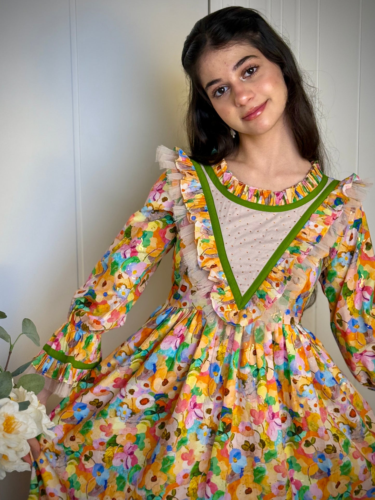 فستان قطن مع دمج السادة