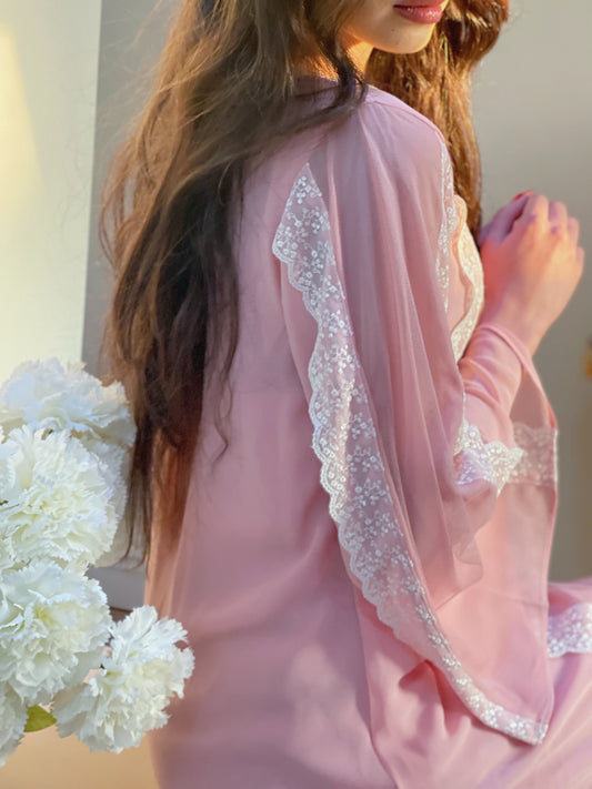 جلابيه دبل شيفون مع  تور ودانتيل