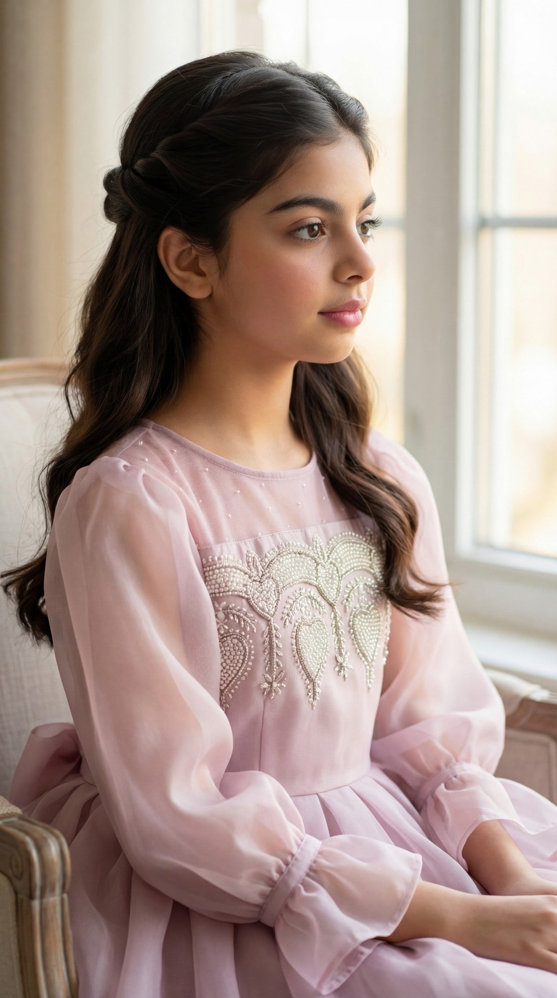 فستان من الاورجنزا مع دانتيل مشكوك