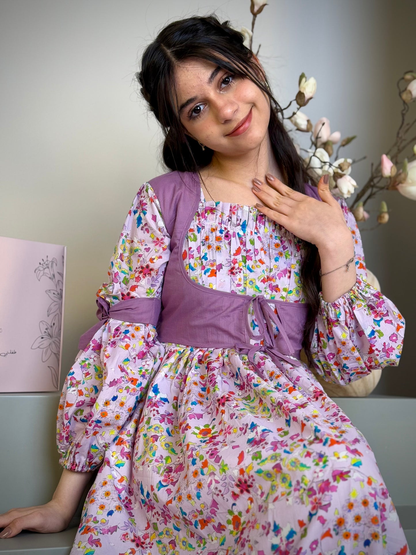 فستان قطن مع دمج السادة