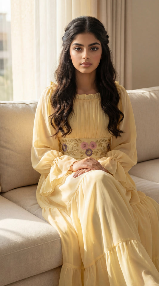 فستان  شيفون مع تطريز