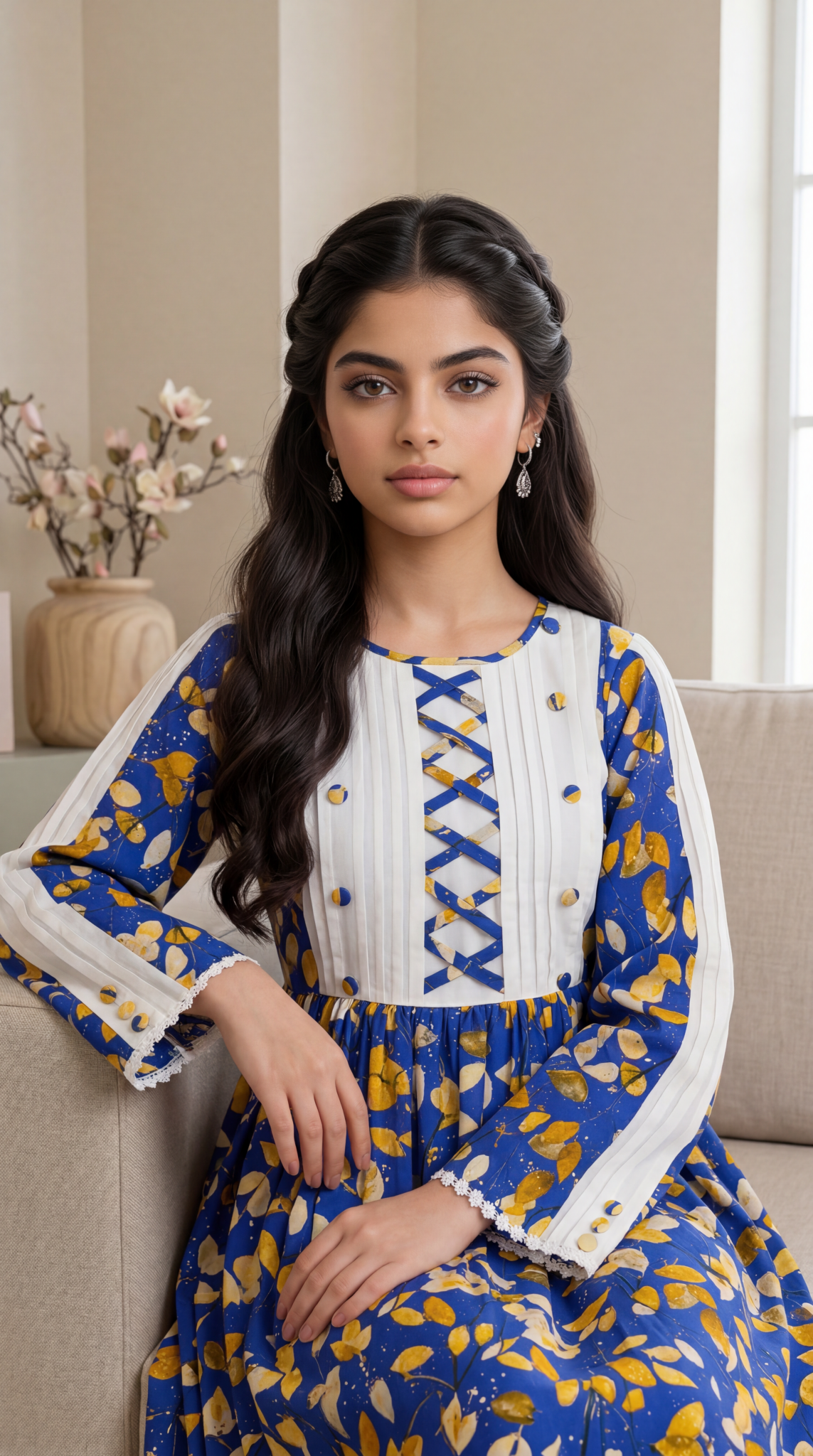 فستان قطن مع دمج السادة