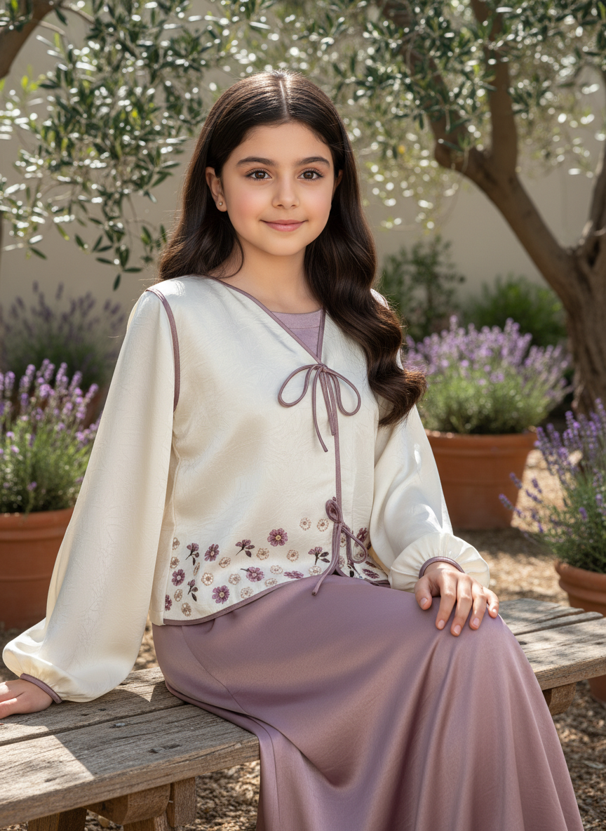 قميص تنوره من الحرير الجاكار  والتطريز