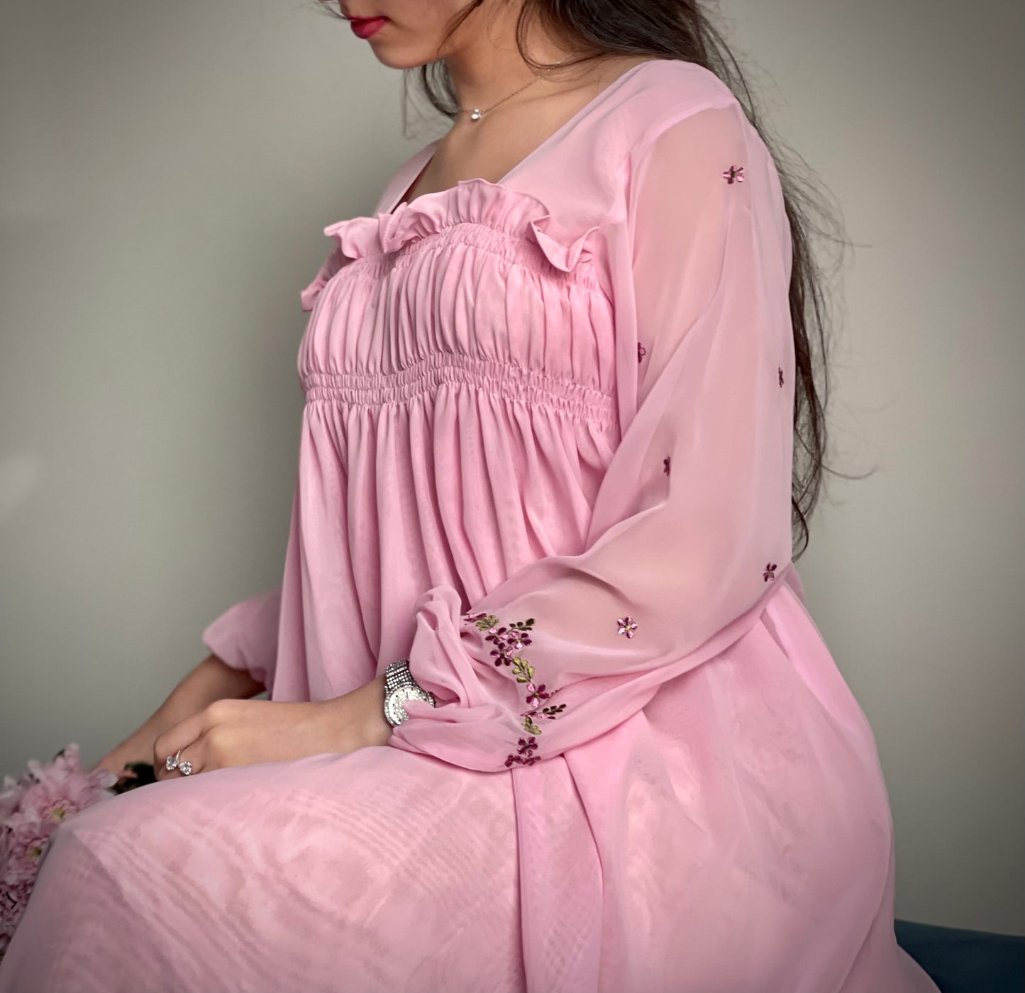 جلابية دبل شيفون مع تطريز