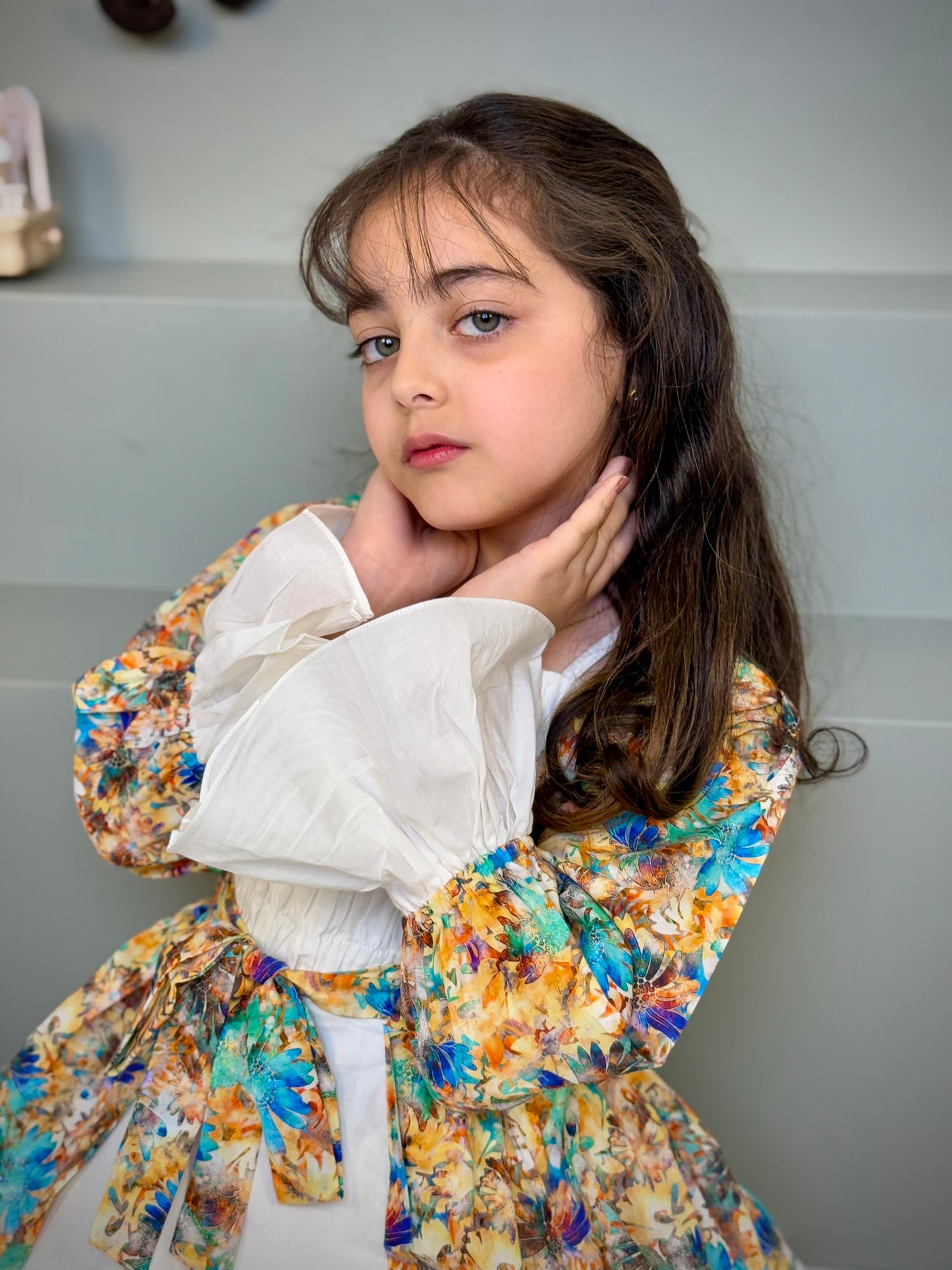 فستان قطن مع دمج السادة