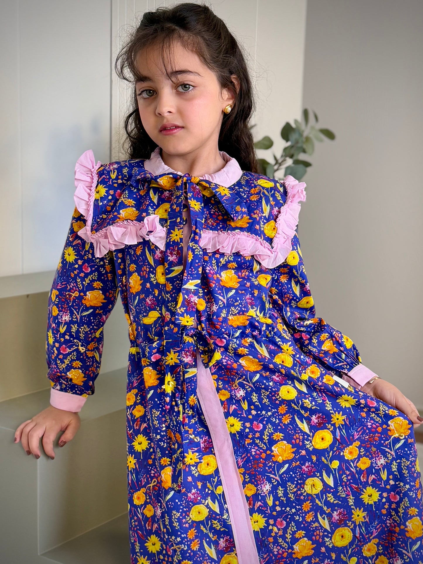 فستان قطن مع دمج السادة