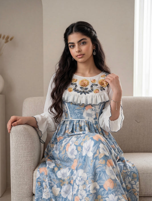 فستان من الحرير مع تطريز 3d