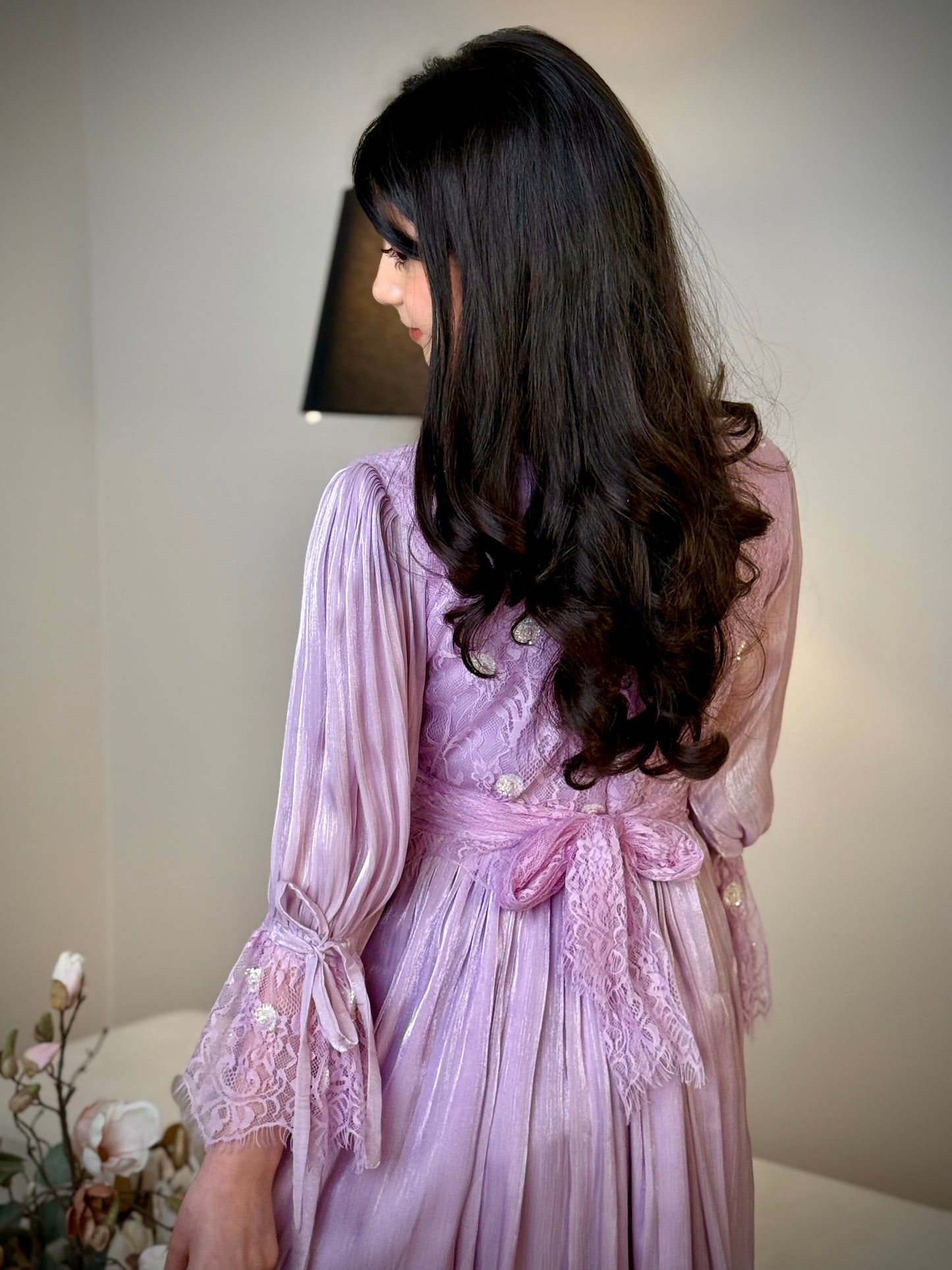 فستان  اورجنزا مع دانتيل فرنسي وشك