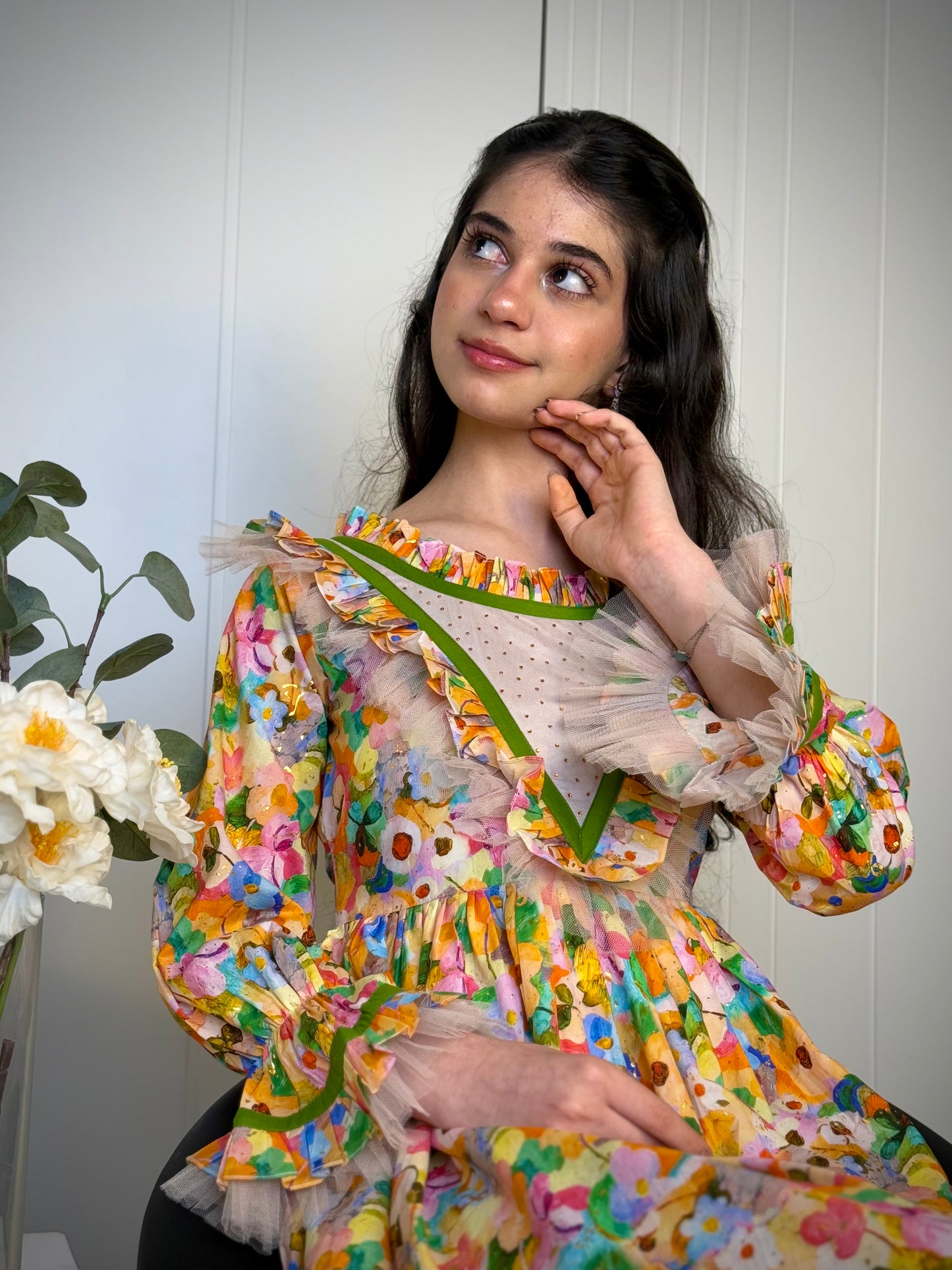 فستان قطن مع دمج السادة