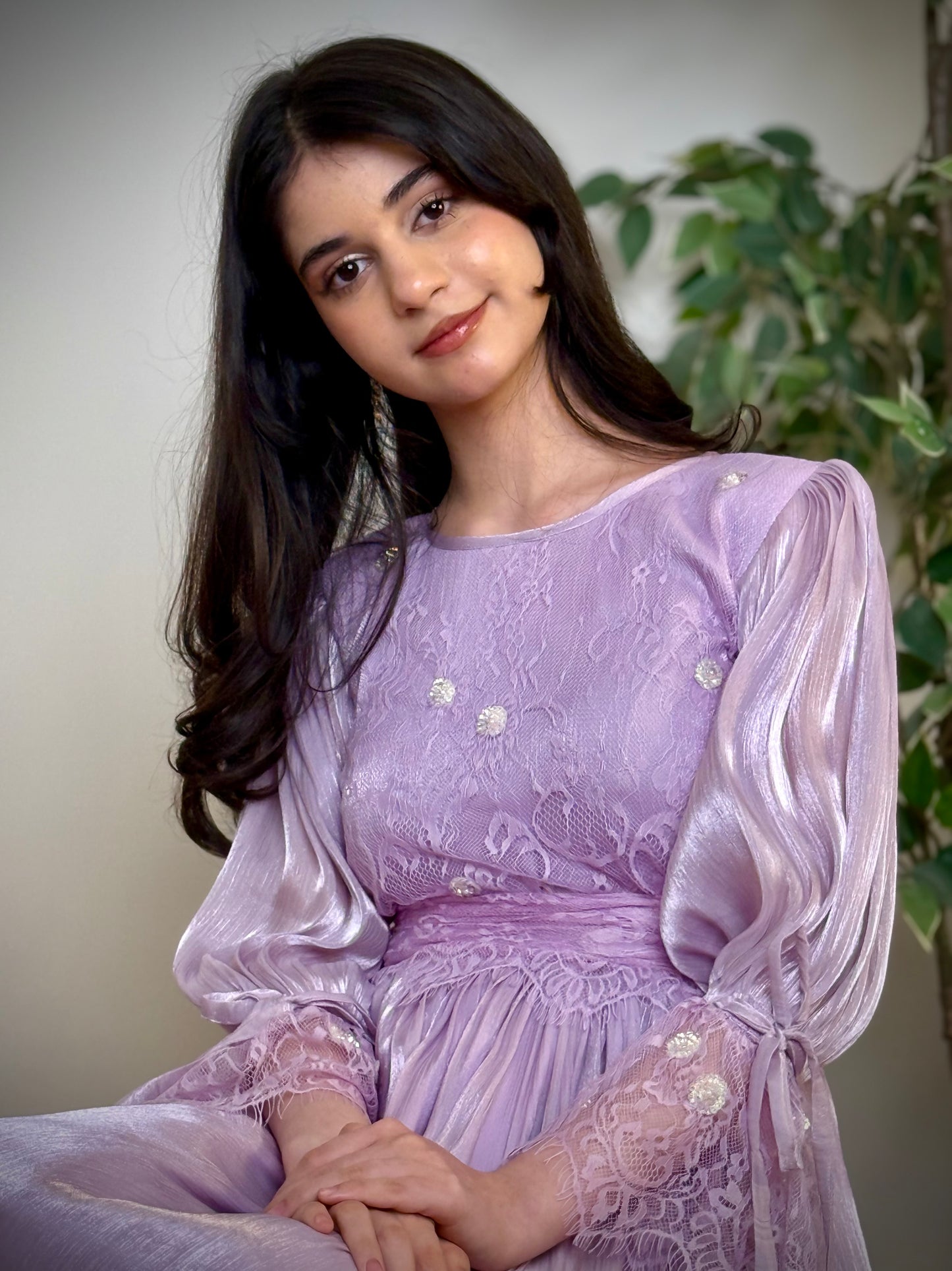 فستان  اورجنزا مع دانتيل فرنسي وشك