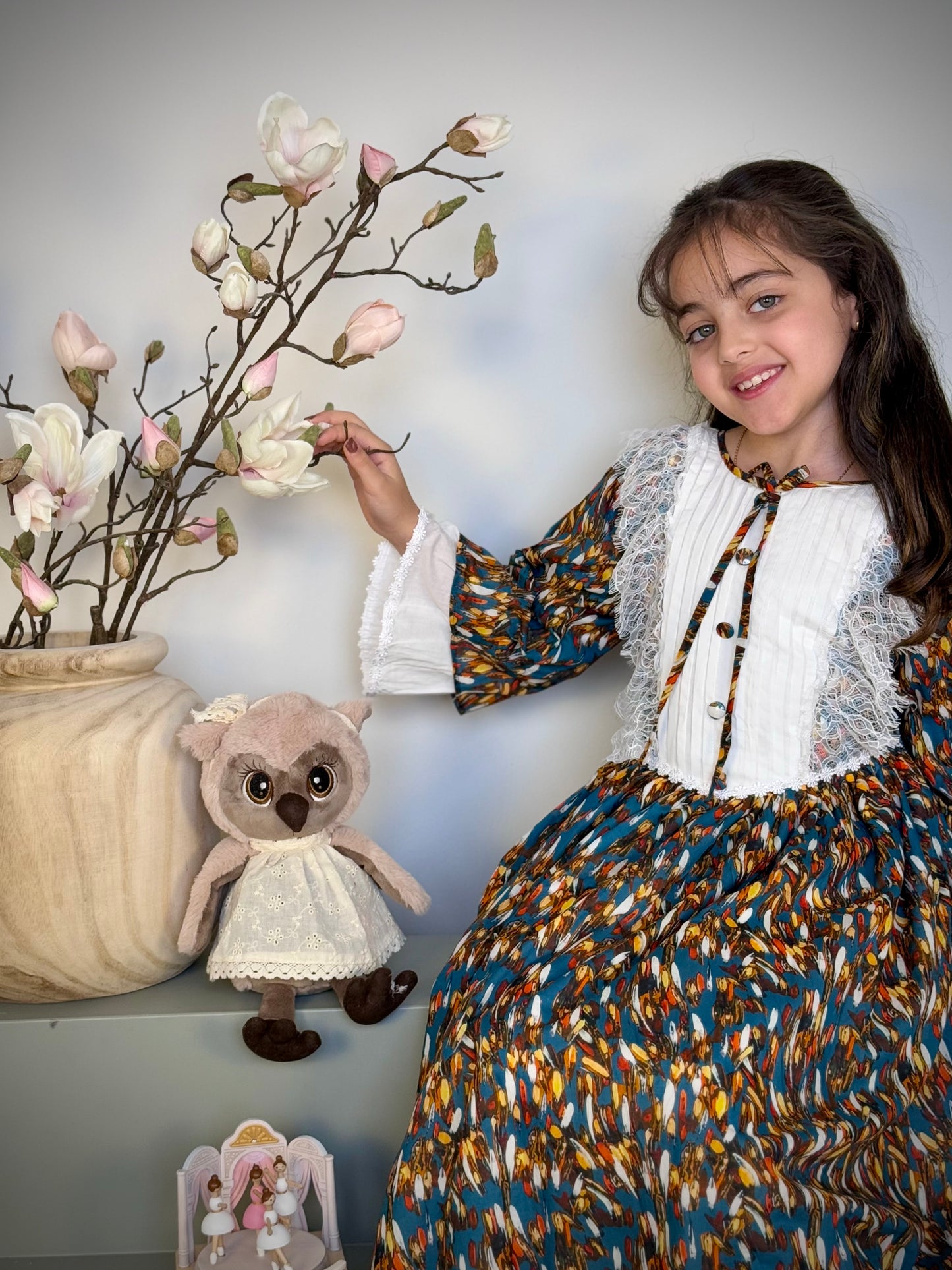 فستان قطن مع دمج السادة