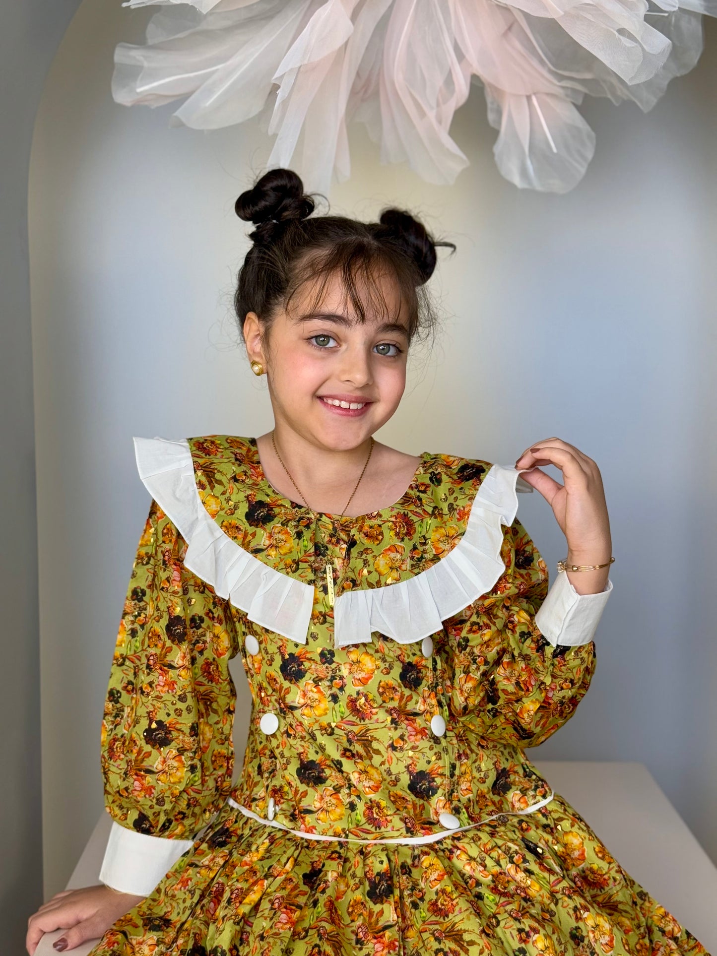 فستان قطن مع دمج السادة