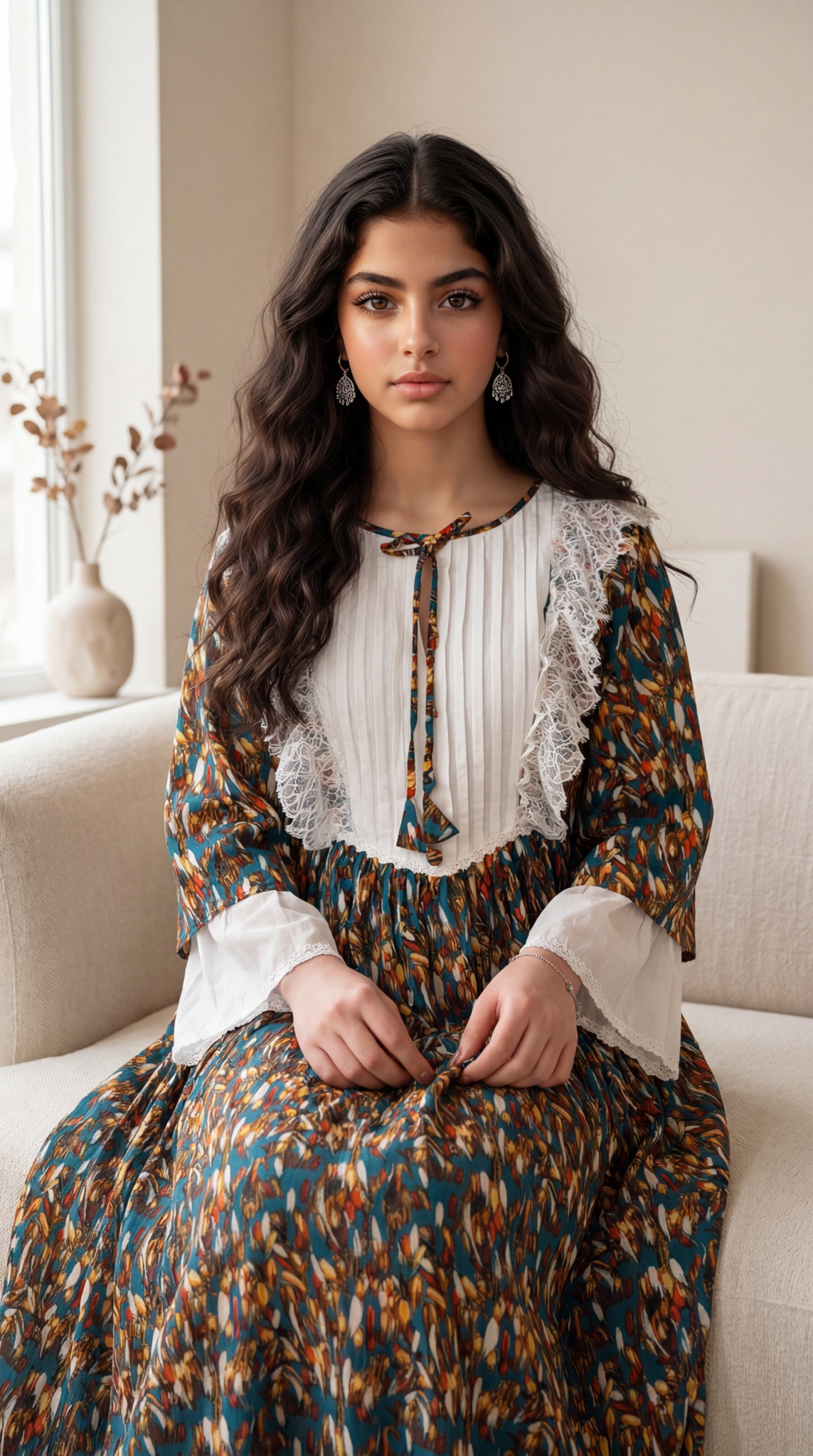 فستان قطن مع دمج السادة