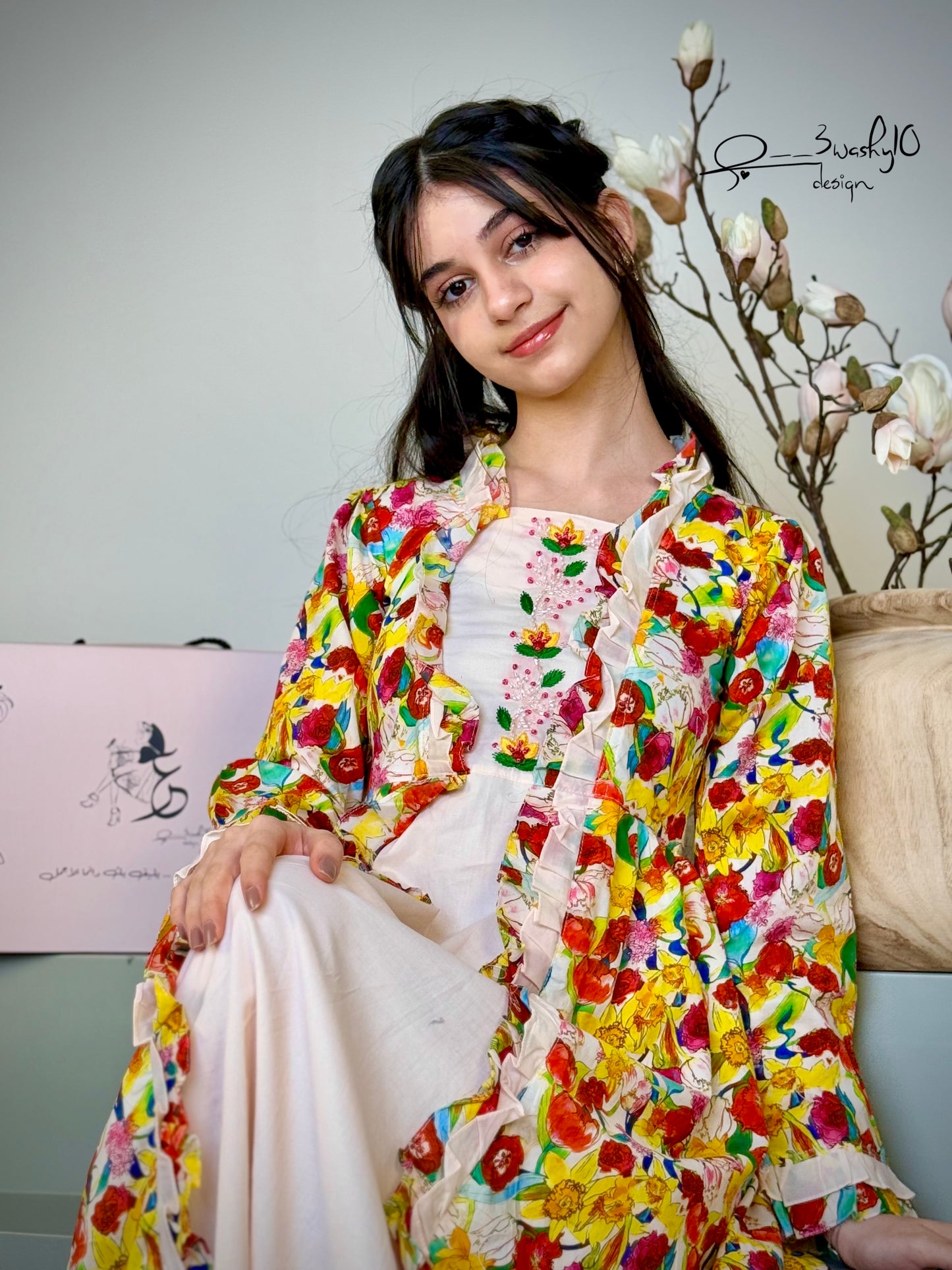 فستان قطن مع تطريز وشك