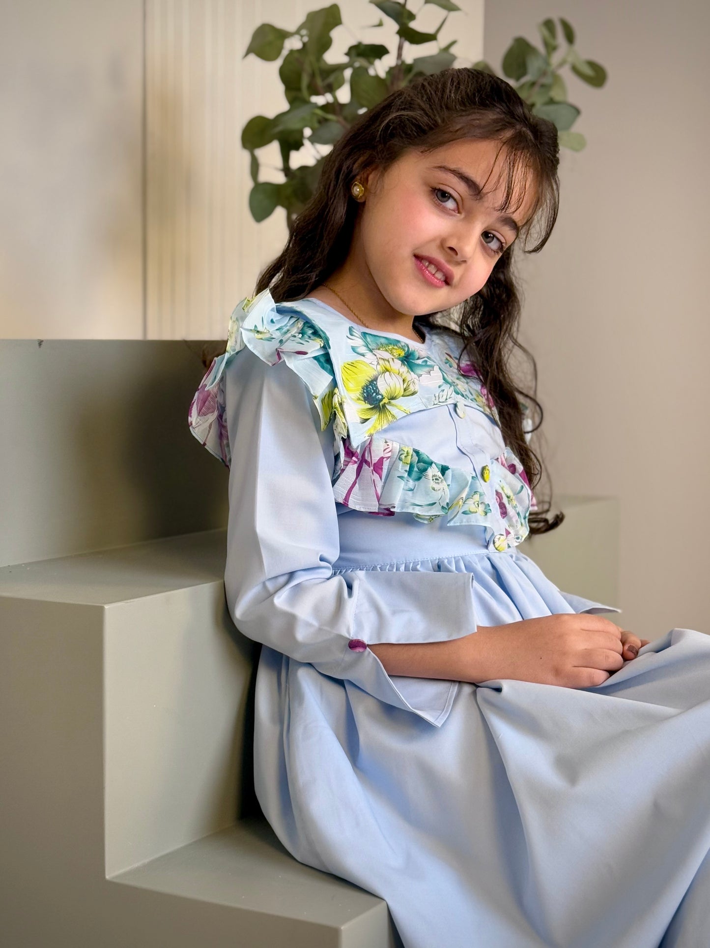 فستان قطن مع دمج السادة