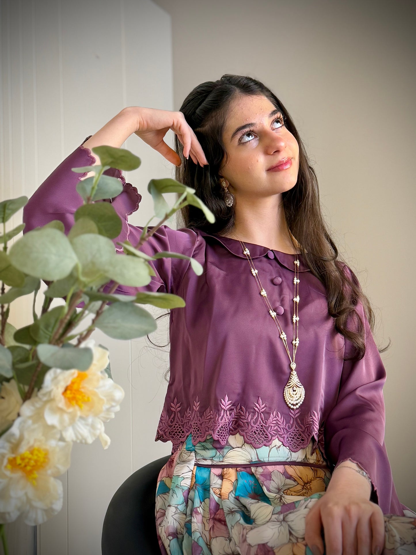 قميص وتنوره حرير تطريز مخرم106